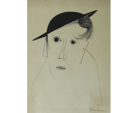 HEINO BREILMANN (1921-2001) (ARR) German: A framed and glazed pen and ink portrait of a man in hat. Signed bottom right. 36cm