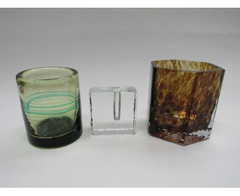 A Scandinavian glass bud vase and two other vintage art glass clear moulded vases.  (3)  