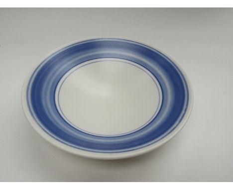 A Poole Pottery bowl, white ground with bands of blue 7cm high x 26.5cm diameter 