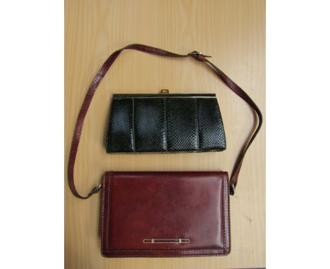 A 1950's/60's vintage Widegate of London green snakeskin handbag with chain together with a 60's brown leather satchel bag. (