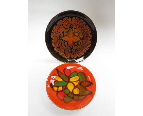 A Poole Delphis orange ground plate, 20cm and an Aegean plate, 25.5cm
