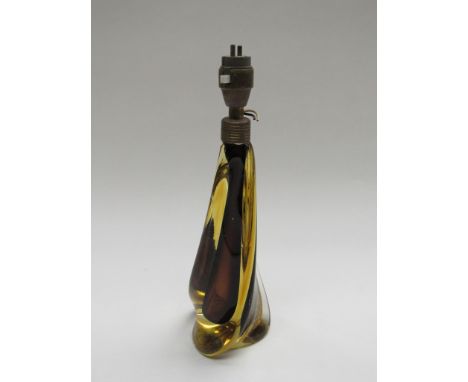 A 1950's Murano table lamp in brown and amber glass