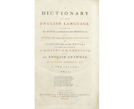 JOHNSON (SAMUEL)A Dictionary of the English Language, 2 vol., FIRST EDITION,  titles printed in red and black, light paper to