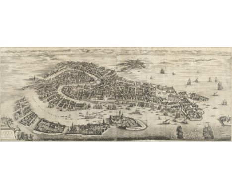 VENICEAA (PIETER VAN DER) Celeberrima urbs Venetiae,  engraved panoramic bird's-eye-view on 2 sheets (joined), of Venice and 