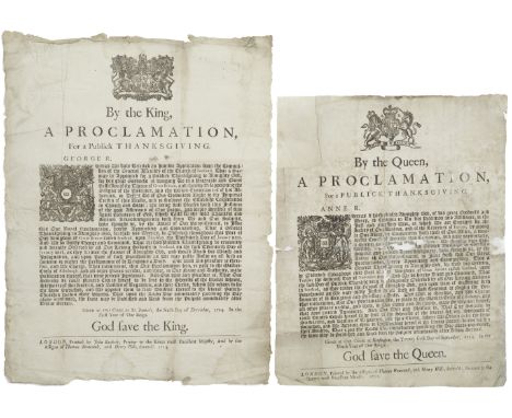 SCOTLAND - ROYAL BROADSIDE PROCLAMATIONSBy the Queen, a Proclamation, for a Publick Thanksgiving... for the safety of Our Rea