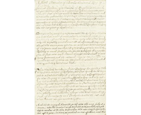 CHARLES IIManuscript copy of John Sheffield, Duke of Buckingham's memoir entitled 'A Short Character of Charles the Second Ki