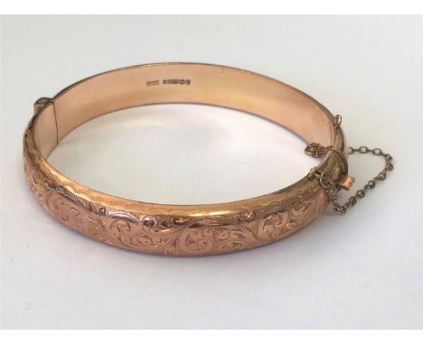 9CT ROSE GOLD BANGLE WITH SAFETY CHAIN 17.4G