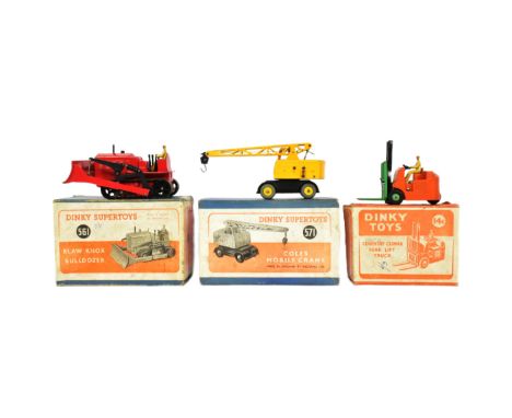 Diecast - a collection of x3 vintage Dinky Toys boxed diecast models comprising; 14c Coventry Climax Fork Lift Truck, 561 Bla