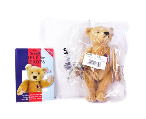 Teddy Bear - an original German Steiff made soft toy teddy bear 663598 Help For Heroes Bear with gold plated medal. Factory s