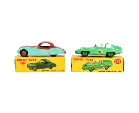 Dinky Toys - x2 original vintage Dinky Toys boxed diecast model cars comprising; 157 Jaguar XK120 Coupe and 236 Connaught Rac