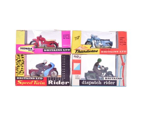 Diecast - a collection of x4 vintage Britains diecast model motorcycles comprising; 9696 Speed Twin Rider, 9698 Dispatch Ride