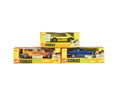 Diecast - x3 original vintage Corgi Toys ' Whizzwheels ' boxed diecast models comprising; 165 Adams 4 Engined Drag-Star, 393 