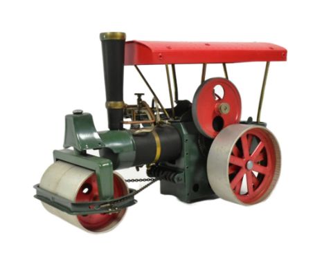 Live Steam - a Mamod / Wilesco ' Old Smokey ' style live steam roller engine with chain steering, roller wheels, smoking chim