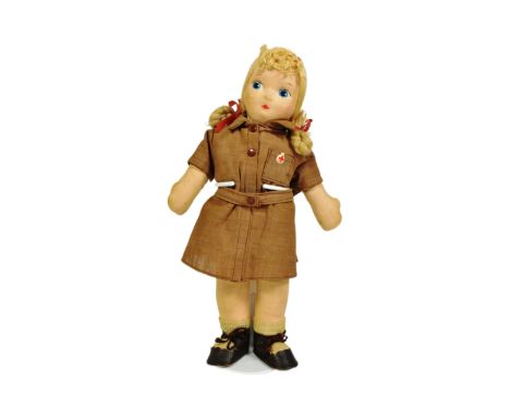 Georgene Novelties - vintage c1940s / 1950s Georgene Novelties made Brownie / Girl Scout cloth doll. In the manner of Norah W