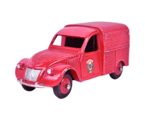 French Dinky Toys - an original vintage French made Dinky Toys model No. 25D Citroen 2CV Fire Van. Red with x2 side decals an