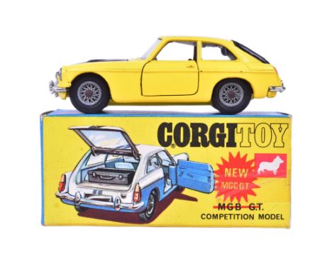 Diecast - an original vintage Corgi Toys boxed diecast model No. 345 MGC Competition Model. Yellow and black body with openin