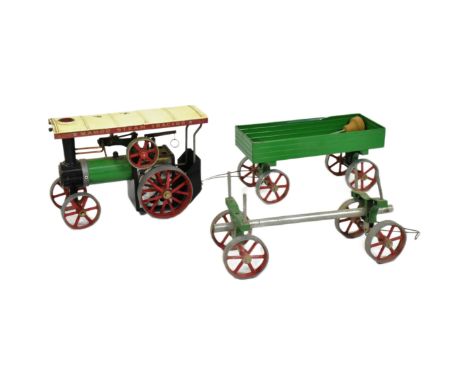 Live Steam - an original vintage Mamod live steam model Steam Tractor TE1A Traction Engine along with x2 rolling stock wagons