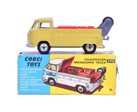 Diecast - an original vintage Corgi Toys boxed diecast model No. 490 Volkswagen Breakdown Truck with hinged tool box lid show