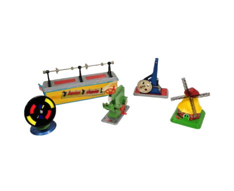 Live Steam - a collection of x5 German Wilesco made live steam model accessories to comprising a drop hammer, windmill, boxed