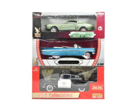 Diecast - a collection of x3 boxed 1/18 scale diecast model cars comprising Sun Star 1954 Chevrolet Bel Air, Road Signature 1