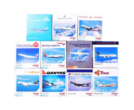 Diecast - a collection of x11 Herpa Wings 1/500 scale boxed diecast model planes. All Boeing 747 examples off various carrier