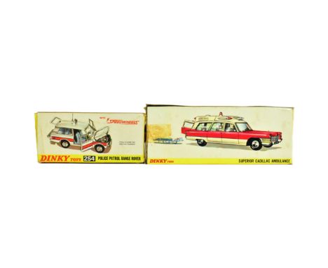 Diecast - x2 vintage Dinky Toys boxed diecast models comprising 254 Police Patrol Range Rover and 267 Superior Cadillac Ambul