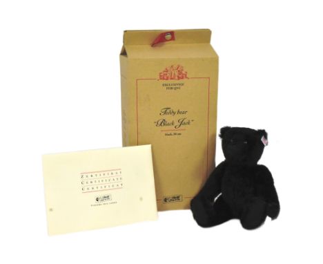 Teddy Bears - an original German Steiff made soft toy teddy bear 661396 Jack Black. All black mohair with felt padded paws an