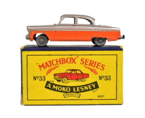 Diecast - an original vintage Moko Lesney made diecast model No. 33 Ford Zodiac. Orange and silver colour way with grey wheel