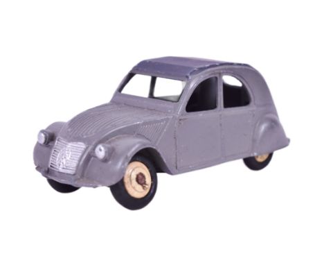 French Dinky Toys - an original vintage French made Dinky Toys diecast model Citroen 2CV. Two tone grey body with cream hubs.