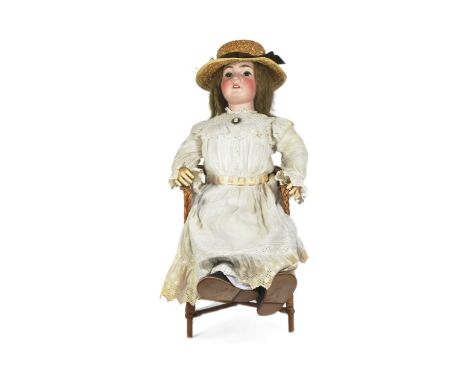 Dolls - a LARGE believed 19th Century German Simon &amp; Halbig bisque headed doll. Brown flirty eyes, finely painted brows a