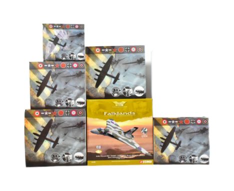 Diecast - a collection of x6 Atlas Edition diecast model military aircrafts along with x1 Corgi Aviation Archive Falklands 20