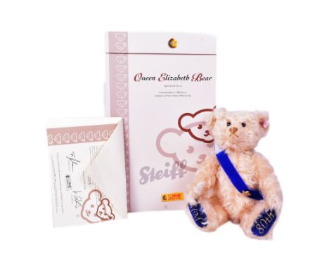 Teddy Bears - an original German Steiff made soft toy musical teddy bear 662140 Queen Elizabeth 80th Birthday Bear. Blonde mo