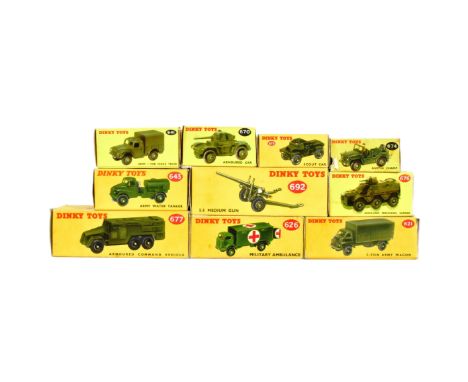 Diecast - a collection of x10 vintage Dinky Toys boxed diecast Military models to include; 670 Armoured Car, 643 Army Water T