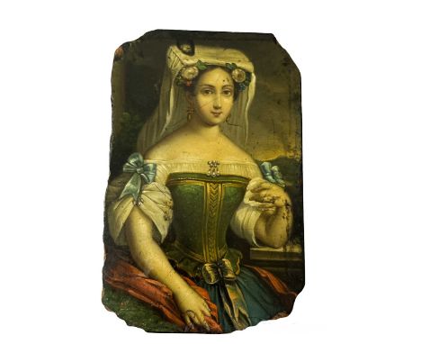 19th Century Continental Papier Mache Black Lacquered Snuff Box Coverwith hand painted decoration of Fenella9 x 6cmQty: 1