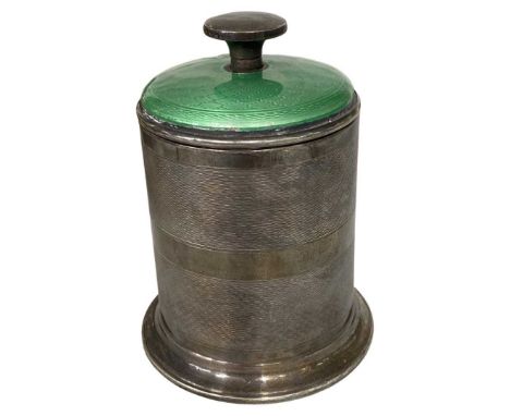 Silver Guilloche Enamel & Bakelite Cigarette Dispenser 236g. Birmingham 1924, Joseph Gloster Ltd. Height 12cm x 8.8 cm.Pull u