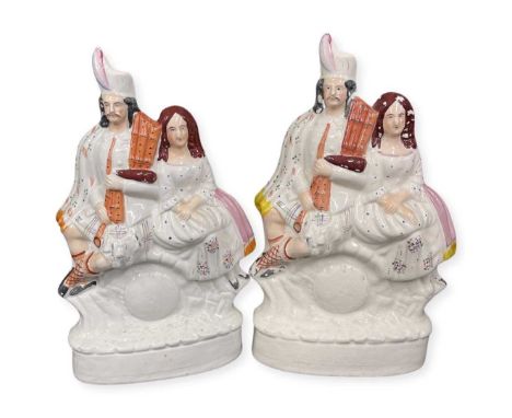Pair 19th Century Staffordshire V&amp;A Highland Dress Mantel Clock Figures 35cmHeight 35 cm x Width 20 cmQty: 2Minor wear co