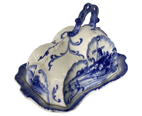 East Anglian Interest. Rare Very Large Doulton Burslem Norfolk Pattern Cheese Dish and Cover. With typical pattern of windmil