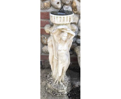 Stone Sundial with Classical Female Supports. ModernHeight 70 cms