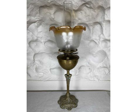 Complete Duplex Edwardian c1905 Brass Oil Lamp Chimney &amp; Shade 51cm. All original, complete with wick, cap and knobs, chi