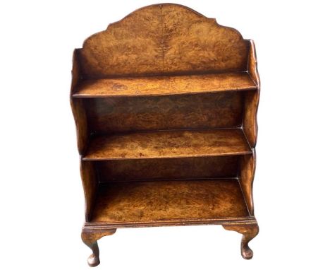 Walnut 3 Shelf Waterfall Open Bookcase. c 1900. Raised on 4 feet.Provenance: The contents of an Early 16th Century Tudor Mano