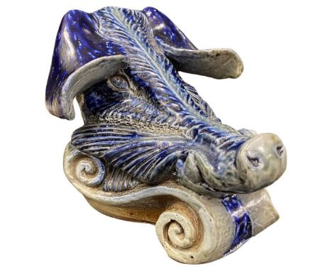 Martin Brothers, Robert Wallace Martin, Zoomorphic Spoon Warmer as a Hogs Head & Manta Ray. Signed & Dated 'RW. Martin London