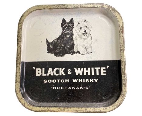 Vintage Enamelled Metal 'Black &amp; White' Scotch Whisky Advertising Tray 35cm35 x 35cmQty: 1Surface wear commensurate with 