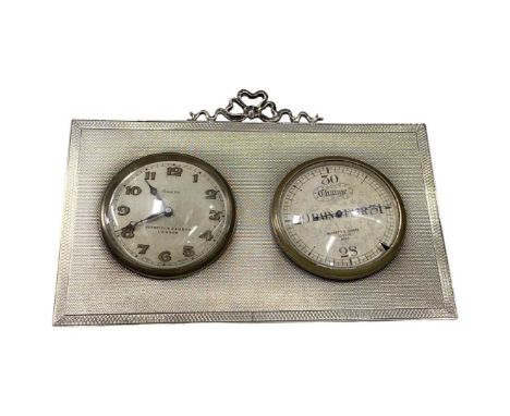 Negretti &amp; Zambra London Silver Mounted 8 Day Clock &amp; Barometer. Birmingham 1927. Makers mark 'C&amp;A', possibly for
