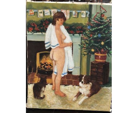 J P Digby (British, 20th Century) 'The Weather Outside Is Frightful........', unsigned, unframed oil on canvas.John Digby (d.