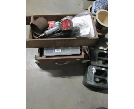 3 boxes of fixings and tools, with a zinc air impact wrench and socket set