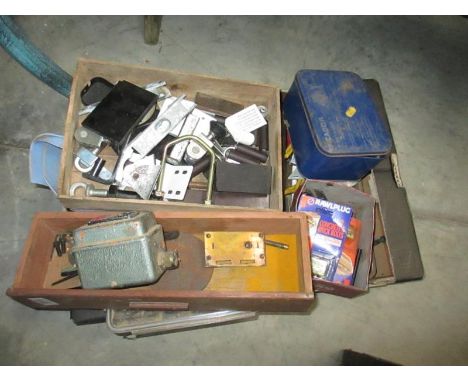 A miscellaneous box of tools, drills and electronics etc.