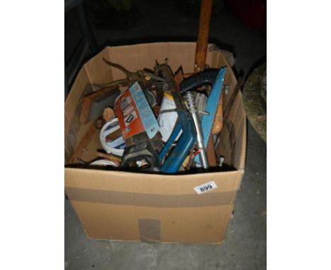 A box of hand tools and fixings