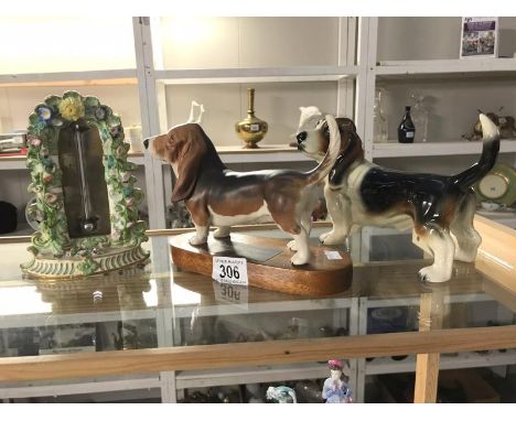 A Minton thermometer, Beswick Bassett hound on base and Beswick style dog figure of a Bassett hound