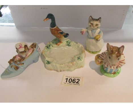 3 Beswick Beatrix Potter character figures - The Old Woman Who Lived in a Shoe, Tabitha Twitchett and Mrs Tittlemouse togethe