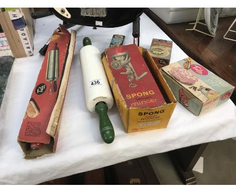 A nut brown rolling pin &amp; other kitchenalia including Tala &amp; Spong